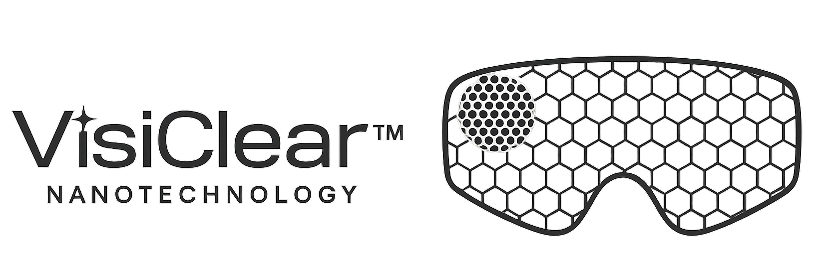 Logo of VisiClear nanotechnology with honeycomb pattern