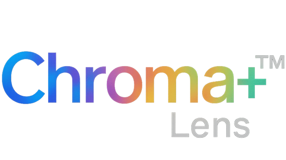 Colorful 'Chroma+ Lens' logo on a transparent background