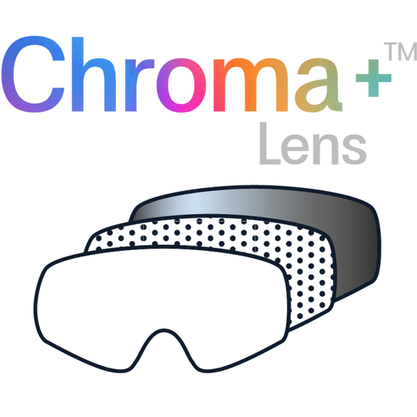 Goggles with Chroma+ Lens logo on a white background