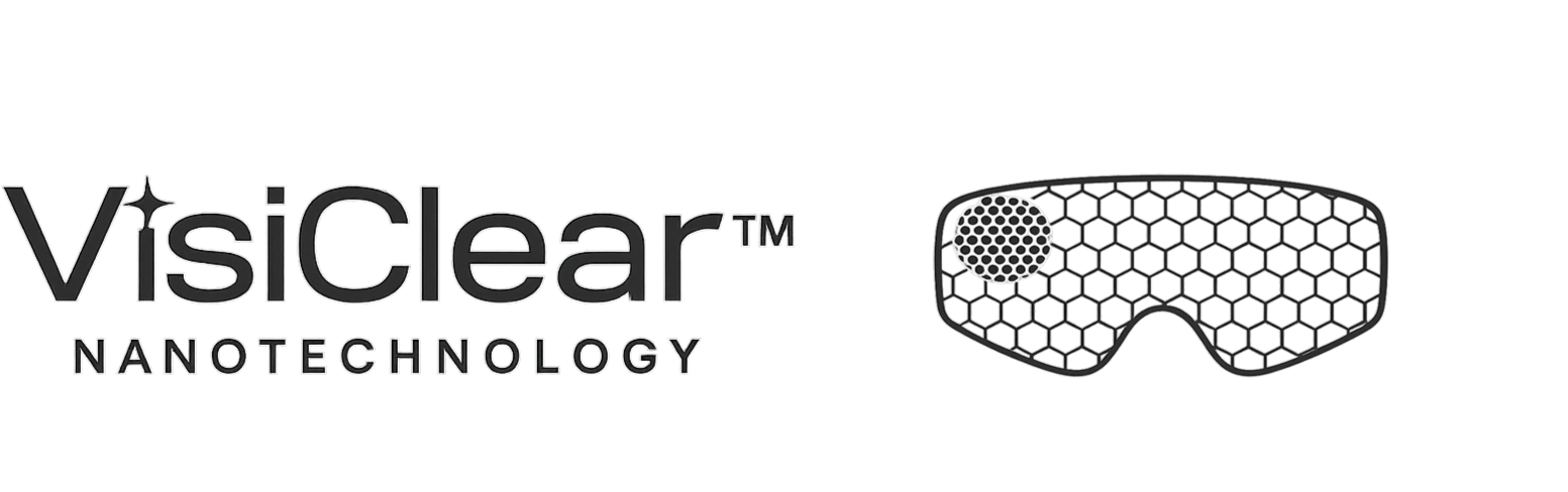 AERA Sports goggles displayed next to VISICLEAR Nanotechnology visual