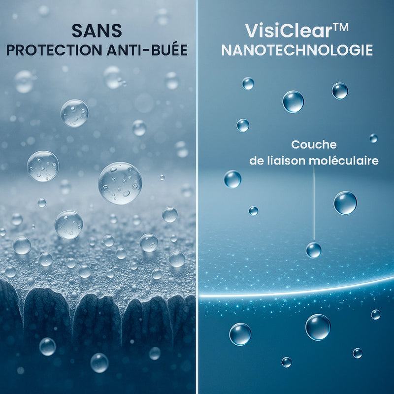 Comparison of water droplets on a surface with and without VisiClear nanotechnology French Version.