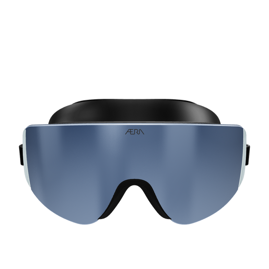 3D model of ÆRA Sports Black Mirror swim goggles, showcasing sleek design and high-performance lenses from all angles.